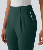 Pantalon de golf fuselé crêpe taille haute avec poches