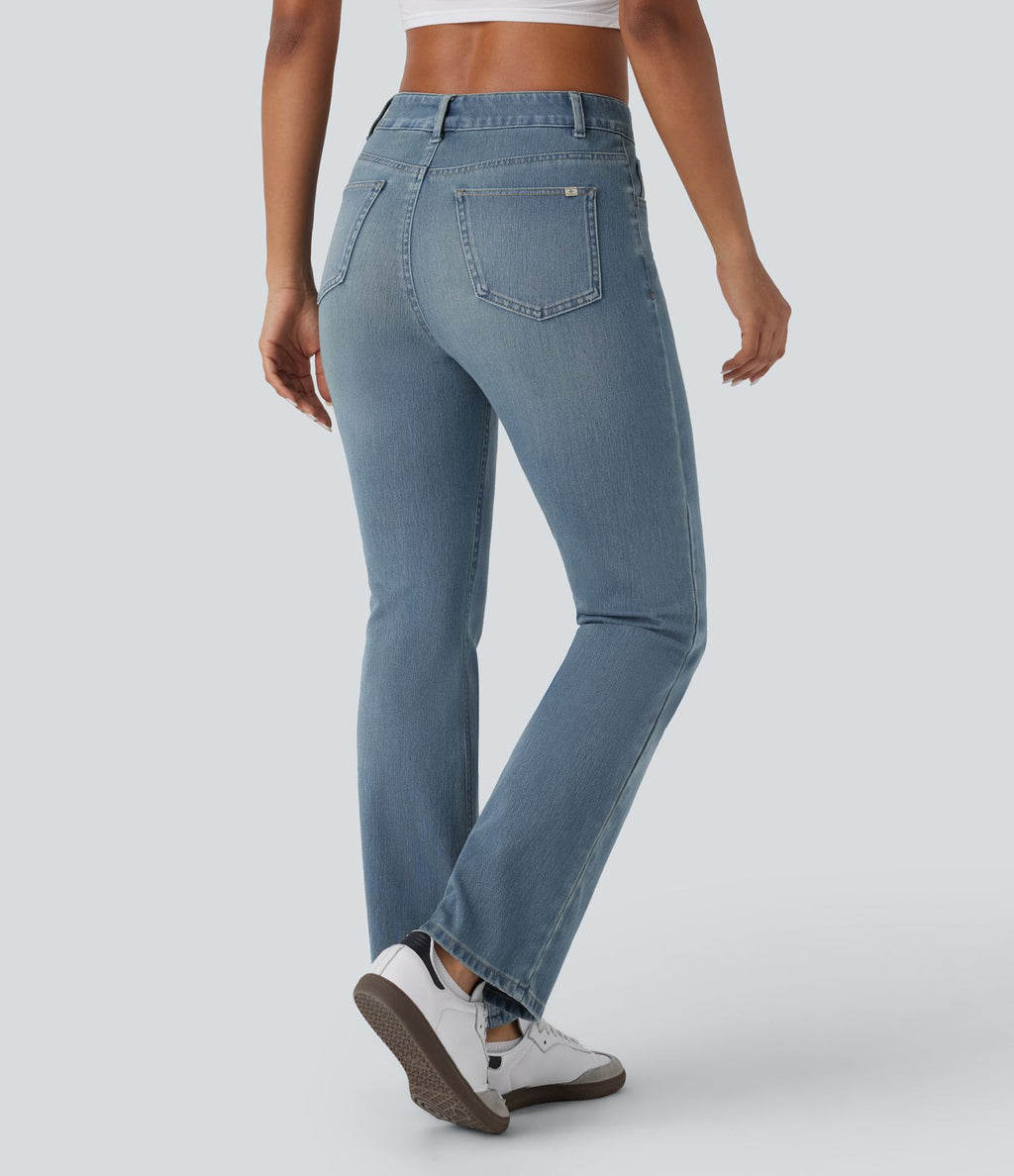 Halara Flex™ Jeans bootcut Casual Taille Haute Multiples Poches Lavés Élastiques et Tricotés Coupe