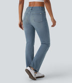 Halara Flex™ Jeans bootcut Casual Taille Haute Multiples Poches Lavés Élastiques et Tricotés Coupe