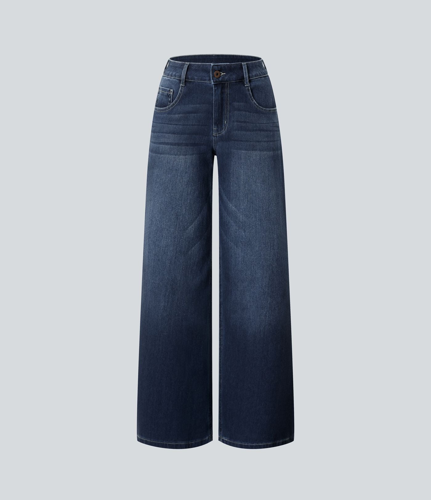 Halara Flex™ Jean Large Casual Taille Basse avec Boutons Zip Multiples Poches Lavés Élastiques et Tricotés