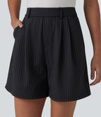 Short tailleur plissé taille haute à rayures avec poches
