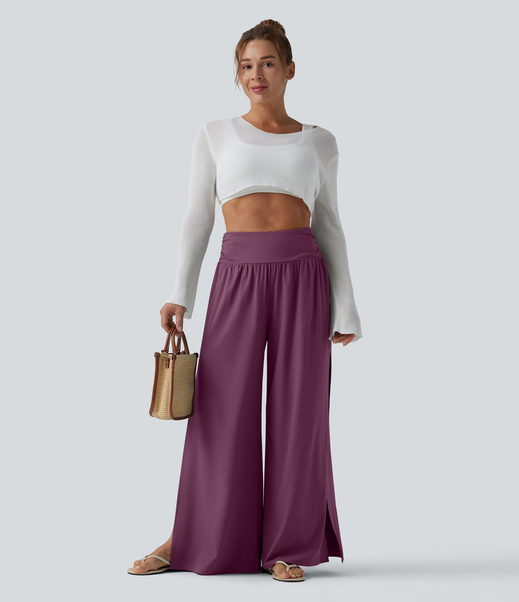 Pantalon fluide Breezeful™ taille haute à séchage rapide avec fronces, fente et poches