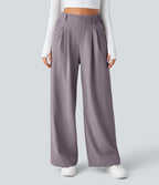 Halara Flex™ Pantalon Tailleur Large Fluide Gaufré Taille Haute Poches Latérales