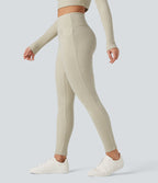 Legging côtelé croisé dans le dos taille haute avec poches