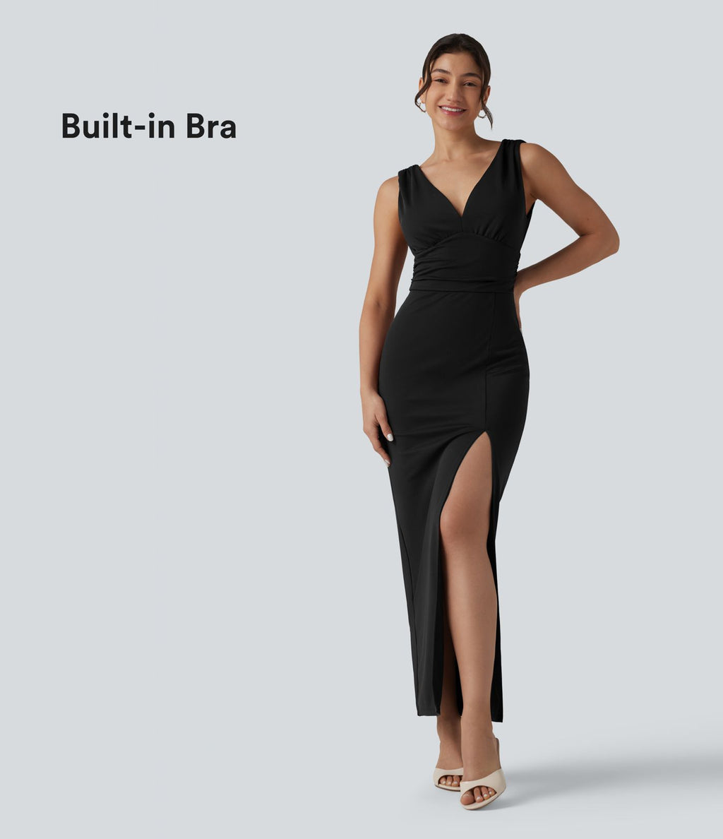 Robe maxi moulante col V avec soutien-gorge intégré