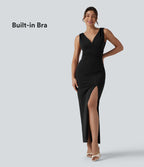Robe maxi moulante col V avec soutien-gorge intégré