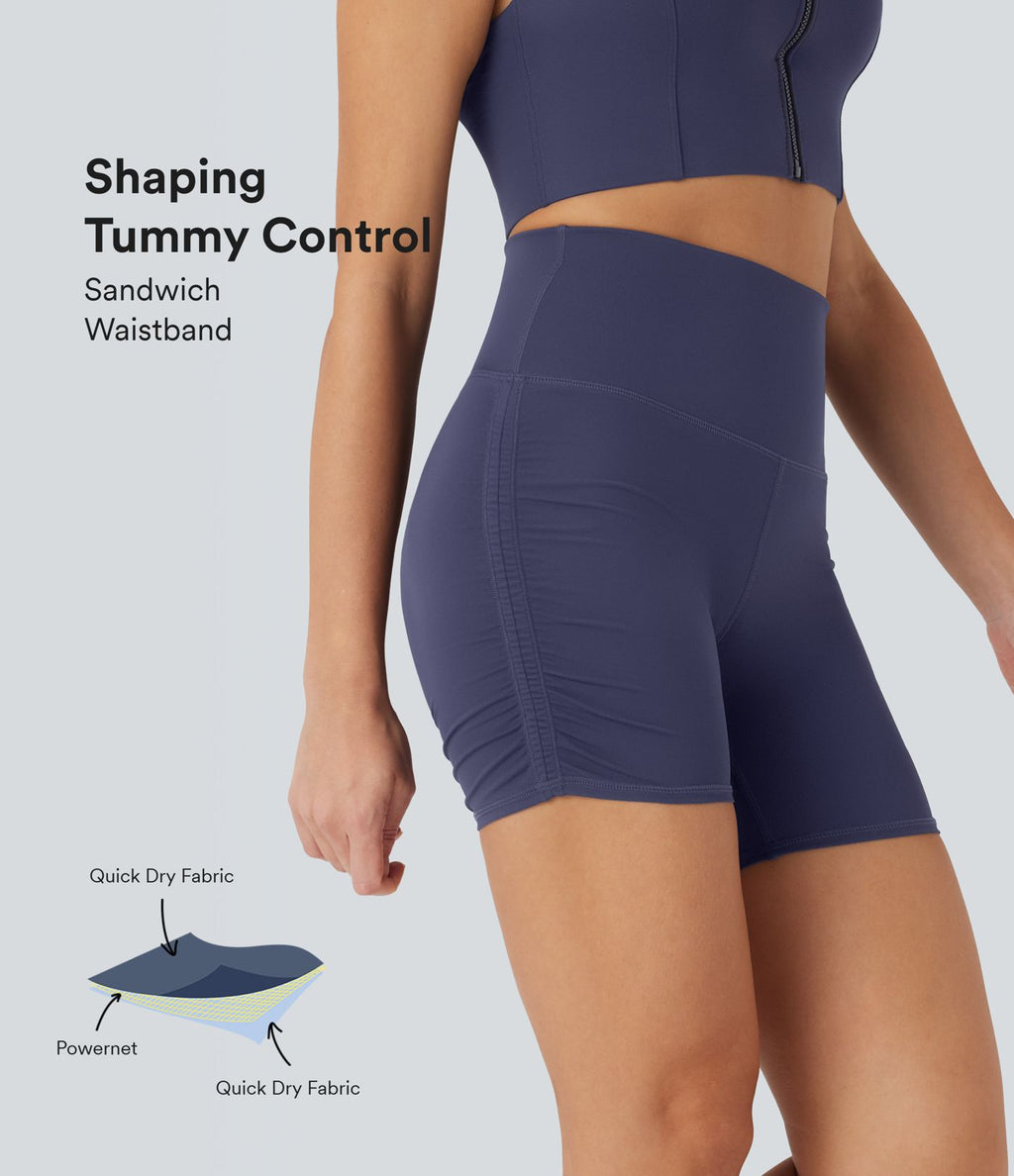 Short cycliste 12,5 cm de course gainant taille haute avec fronces et séchage rapide SoftlyZero™