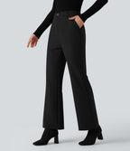 Pantalon tailleur évasé taille haute avec poches