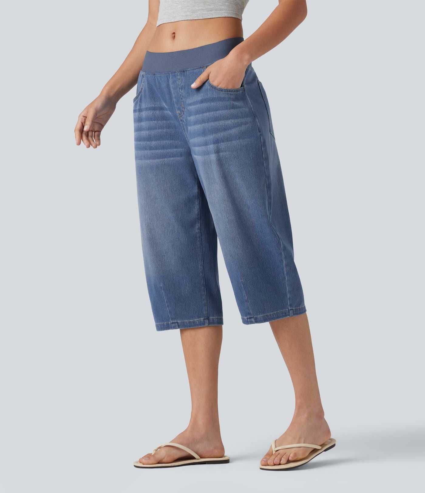 Jean capri barrel taille basse Halara Flex™ Denim avec poches