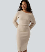 Robe pull midi casual asymétrique une épaule à manches longues