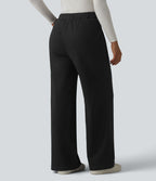 Pantalon tailleur chino large en coton taille haute avec poches