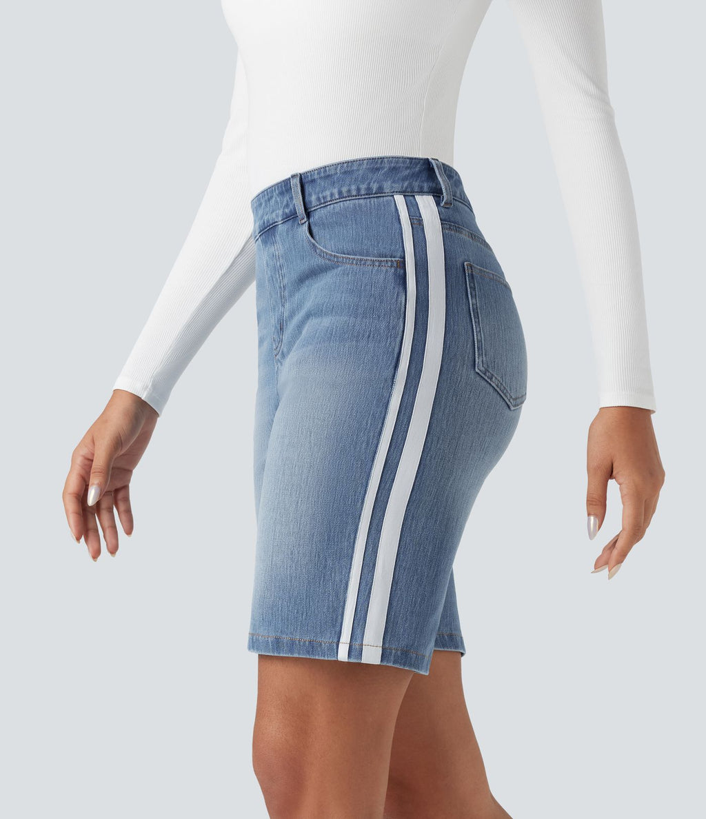 Short denim rayé Halara Flex™ taille haute avec poches