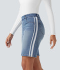 Short denim rayé Halara Flex™ taille haute avec poches