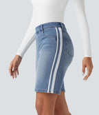 Short denim rayé Halara Flex™ taille haute avec poches