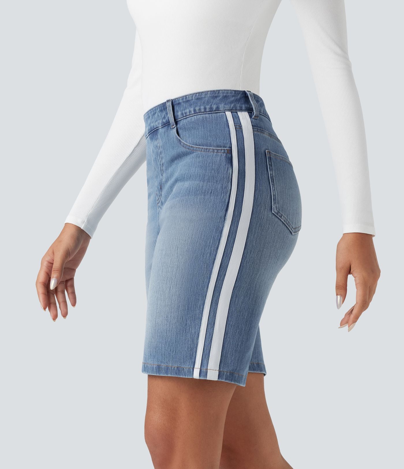 Short denim rayé Halara Flex™ taille haute avec poches