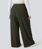 Pantalon de travail grande taille Halara Flex™ à taille haute sculptante et amincissante, poches latérales, jambes larges et tissu micro-gaufré