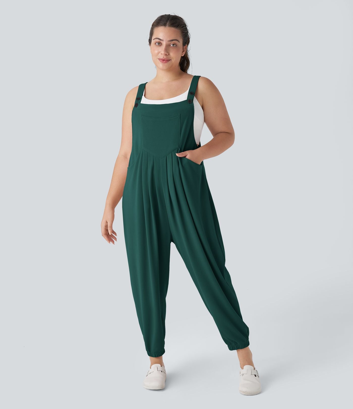 Sangle Réglable Bouton Plusieurs Poches Plissé Gaufré Casual Grande Taille Salopette