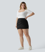 Jupe mini moulante décontractée grande taille en suédine, taille haute, froncée, avec ourlet croisé