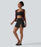 Jupe mini de danse 2-en-1 taille haute à ourlet asymétrique, coupe évasée avec poches