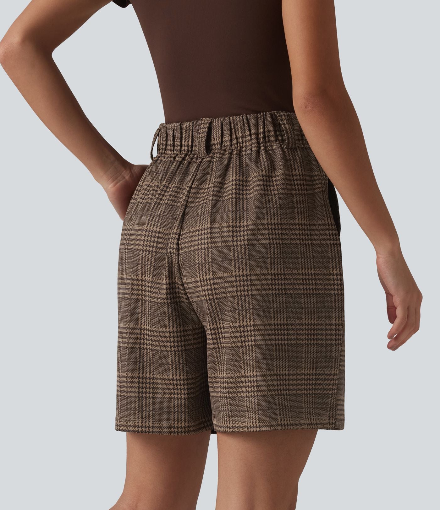 Short de travail ample à carreaux taille haute avec poches