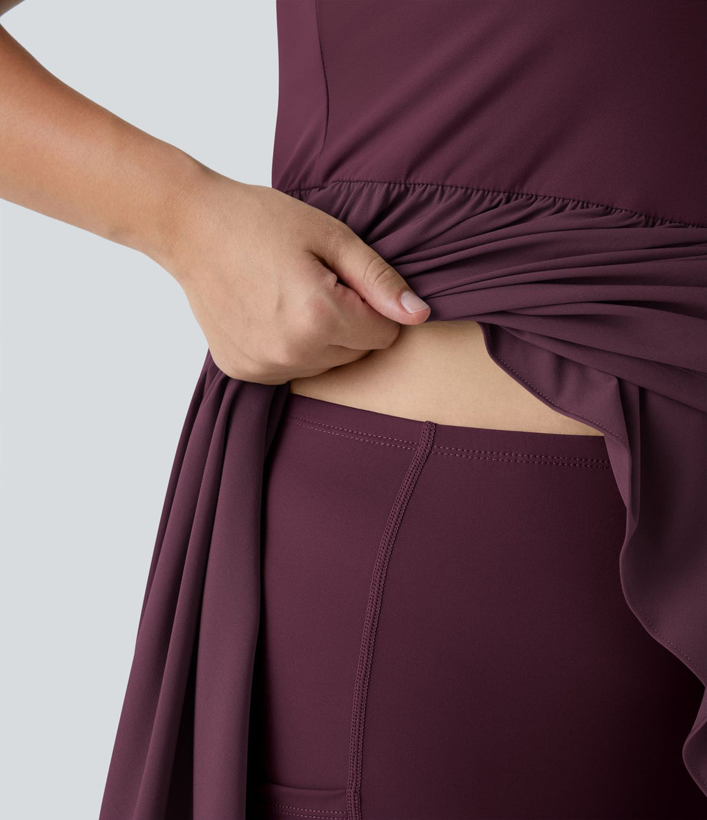 Breezeful ™ Dos Nu Asymétrique Ourlet Croisé 2 Pièces Poche Latérale Fluide Midi Séchage Rapide Casual Robe Grande Taille