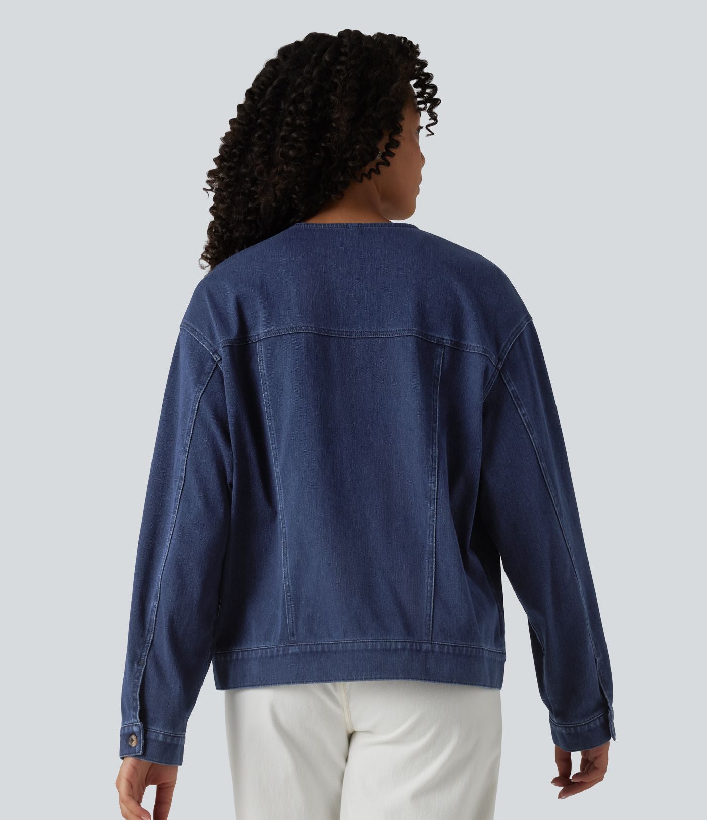 Halara Flex™ Veste décontractée en jean col rond manches longues avec poches