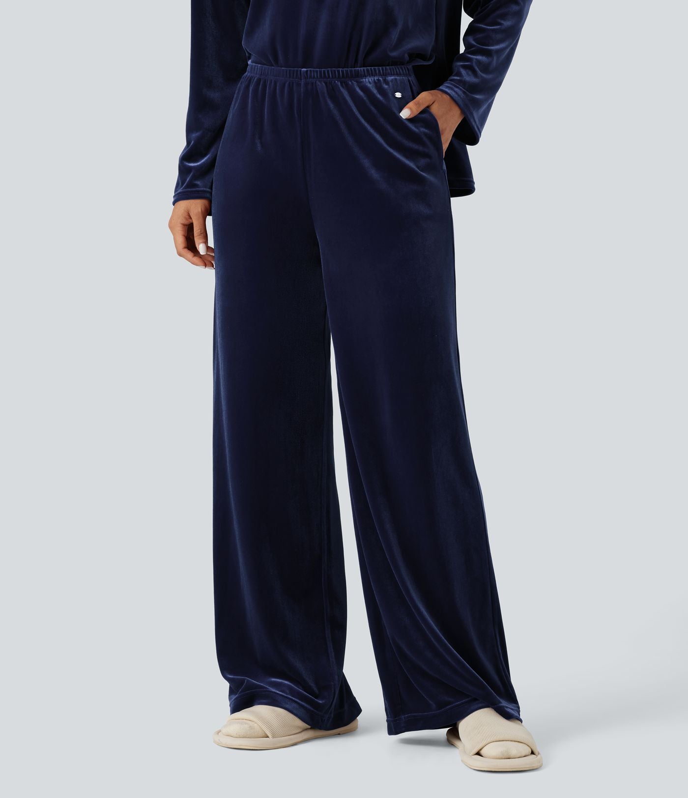 Pantalon détente baggy velours taille haute avec poches