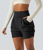 Short de yoga SoftlyZero™ 13 cm Airy effet frais InstantCool taille haute froncé avec poches