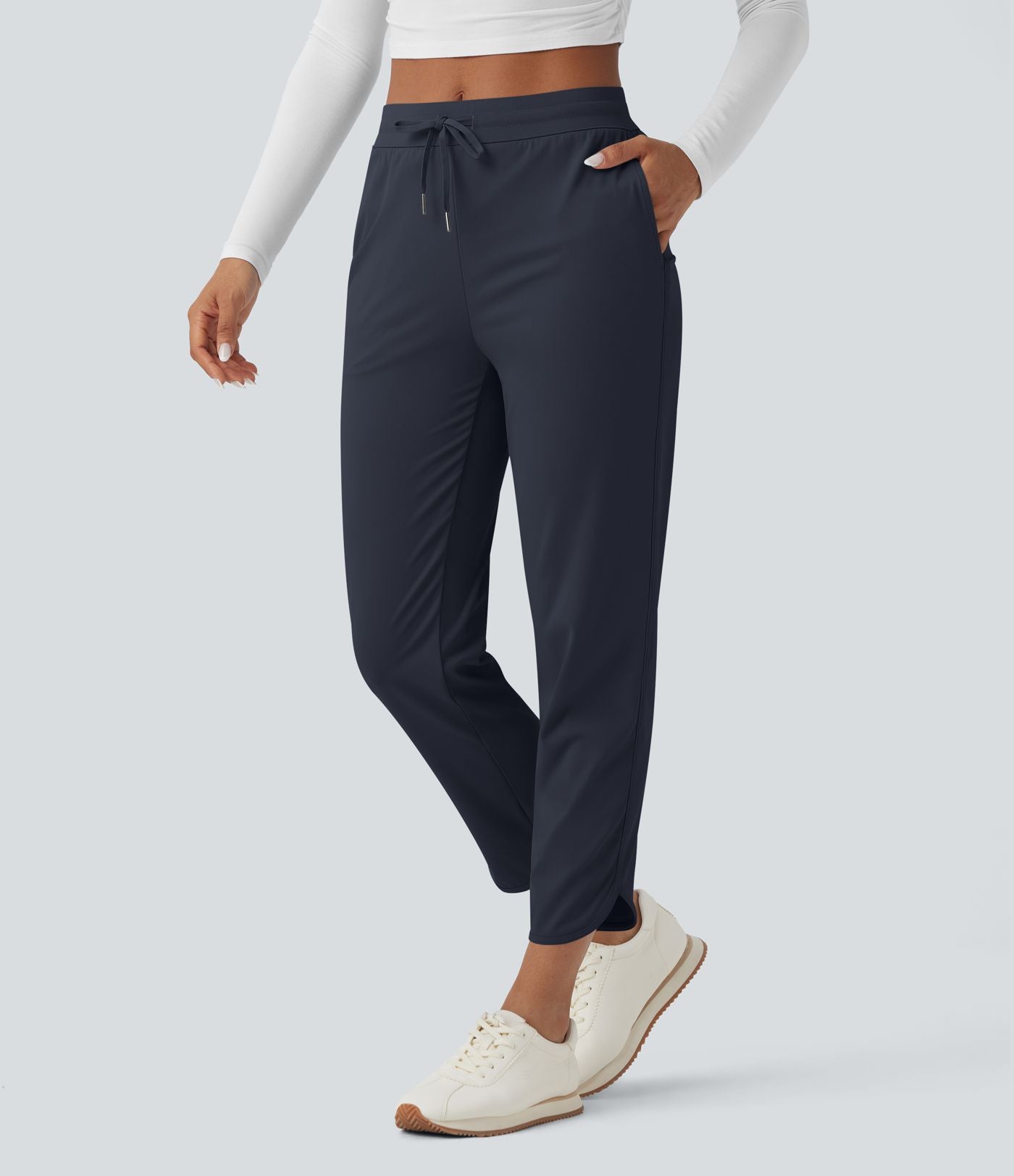 Pantalon de golf fuselé, taille mi-haute, cordon, ourlet courbé, séchage rapide, avec poches—UPF40+
