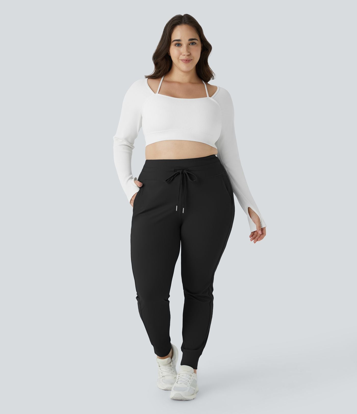 Jogging grande taille SoftlyZero™ Airy taille haute avec cordon de serrage poches latérales longueur complète effet frais InstantCool, protection solaire UPF50+