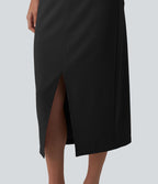 Jupe crayon midi tailleur asymétrique taille moyenne fendue avec poches