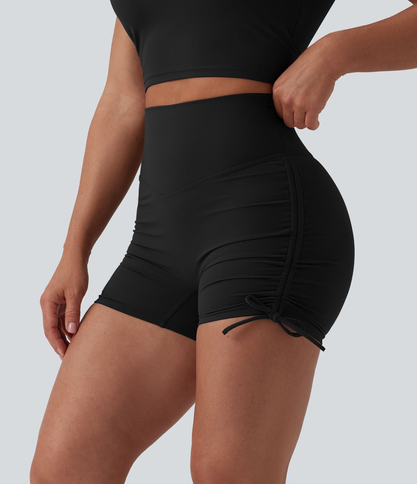 Short cycliste de yoga Halara UltraSculpt™ taille haute froncé lacé 7,5 cm avec poche