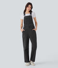 Salopette casual denim Halara Flex™ jambe droite maille extensible avec boutons et multiples poches