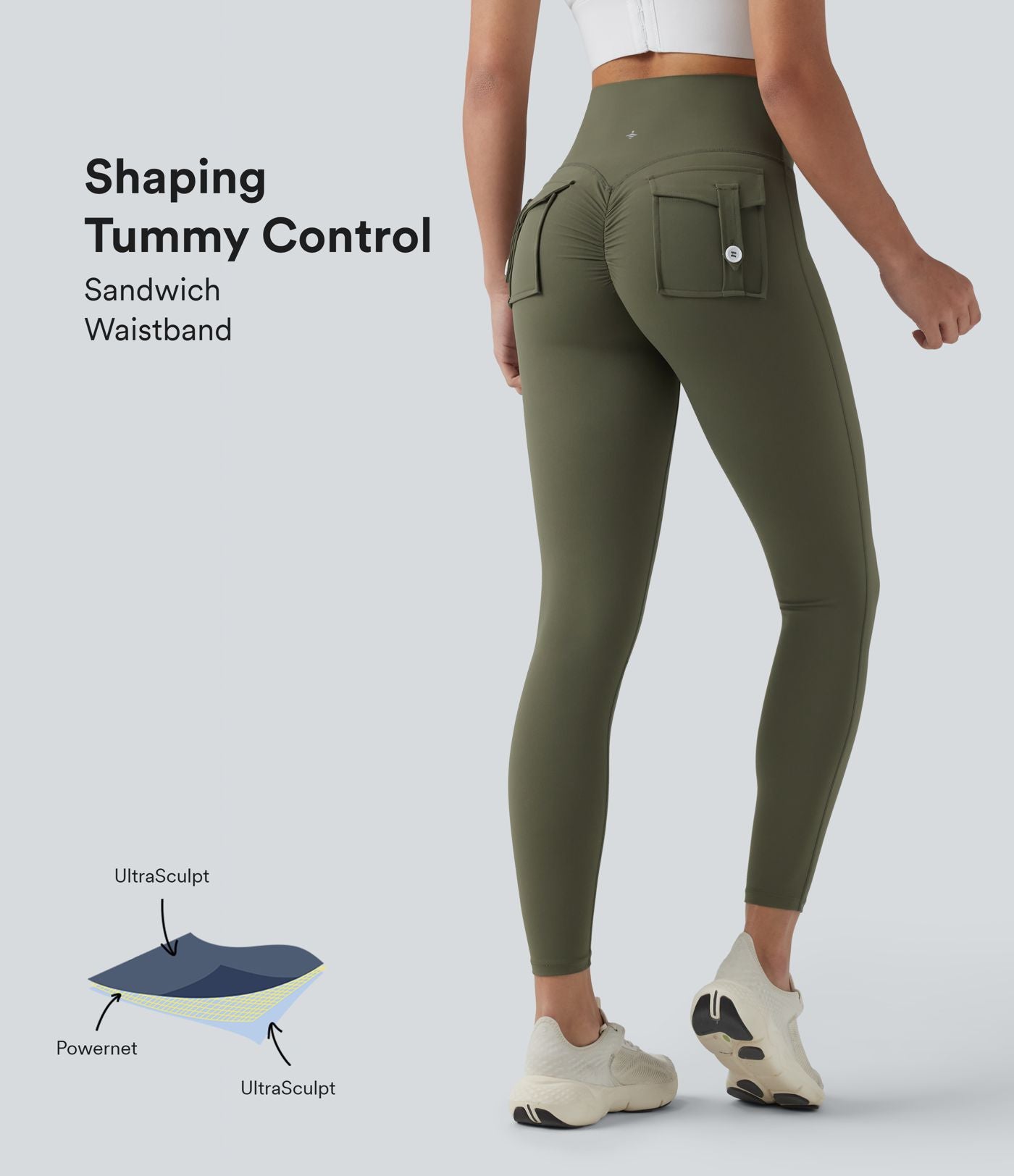 Halara UltraSculpt™ Legging de sport taille haute gainant froncé avec poches