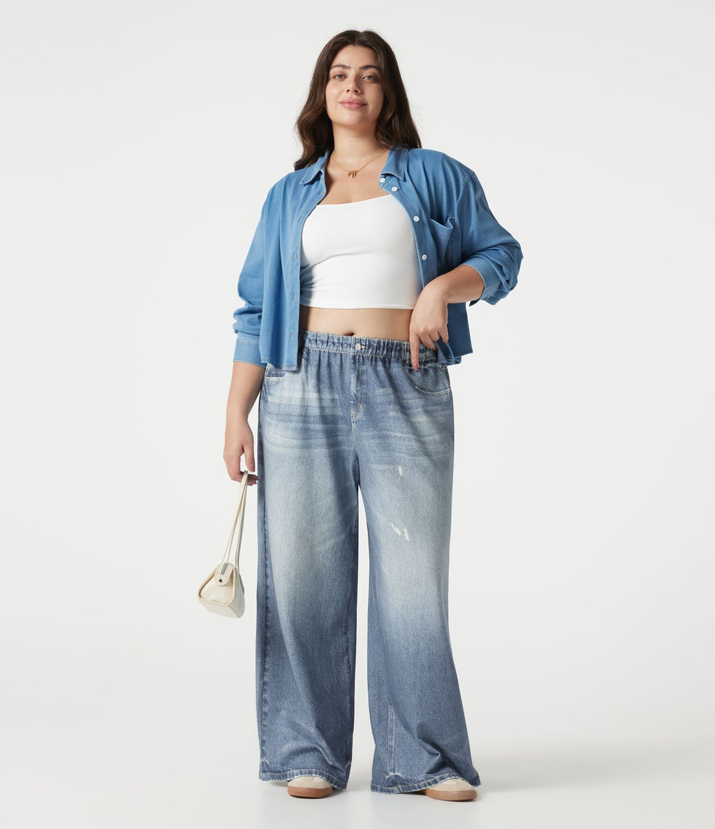 Pantalon jogging grande taille en molleton French Terry effet jean avec poches