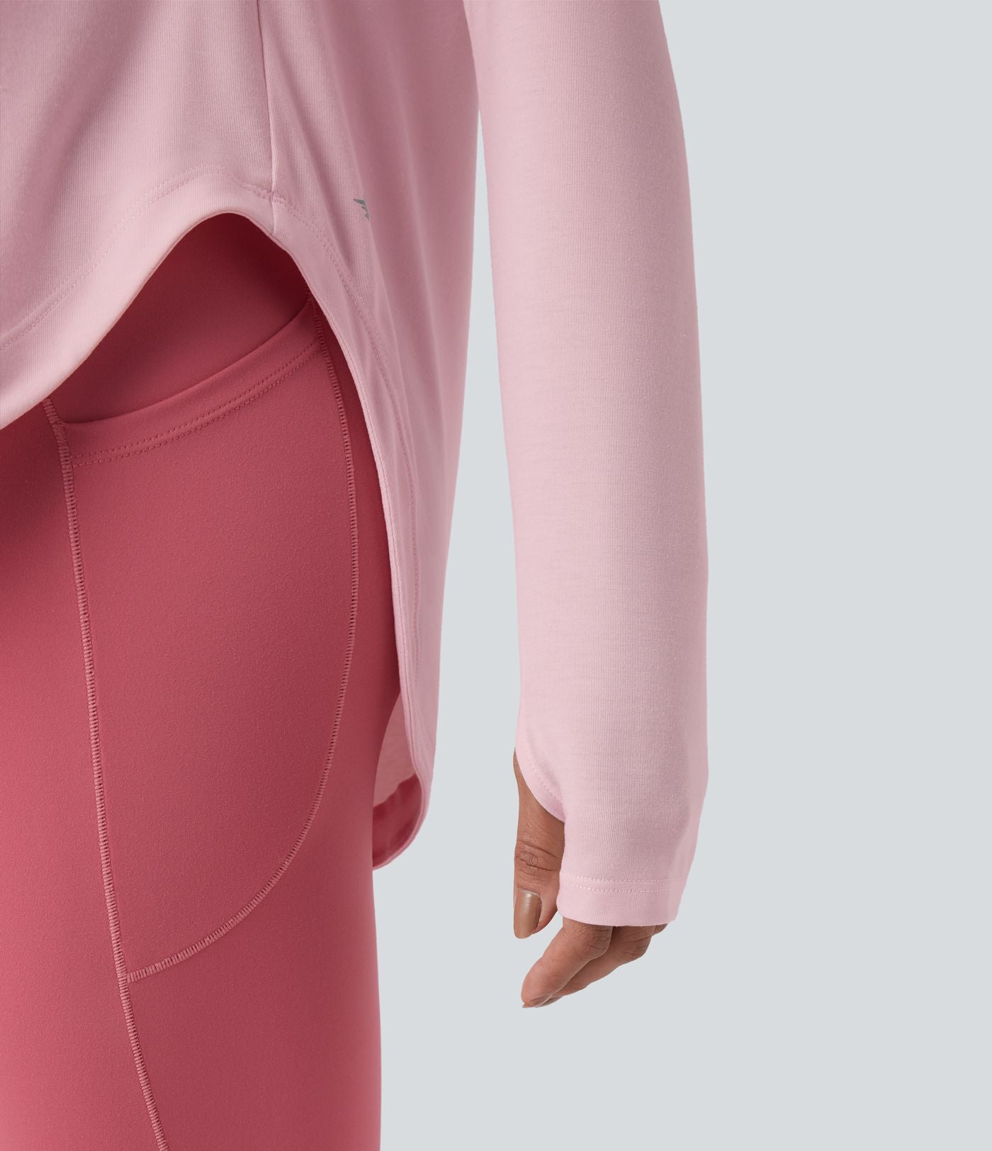 Top de sport yoga une épaule séchage rapide ourlet arrondi asymétrique manches longues avec trous pouces - Brassière intégrée