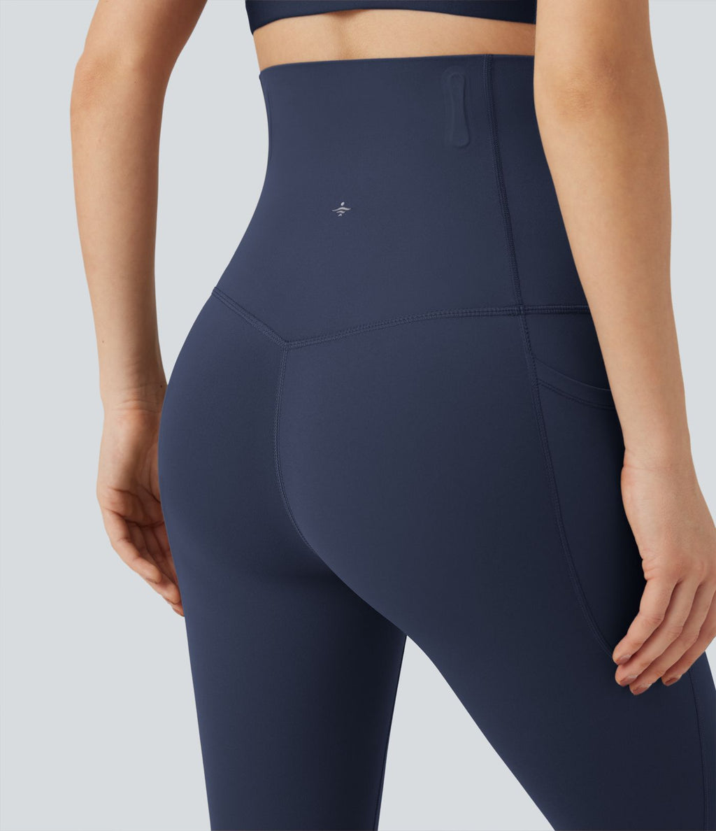 Pantalon large fluide décontracté gainant taille haute avec poches