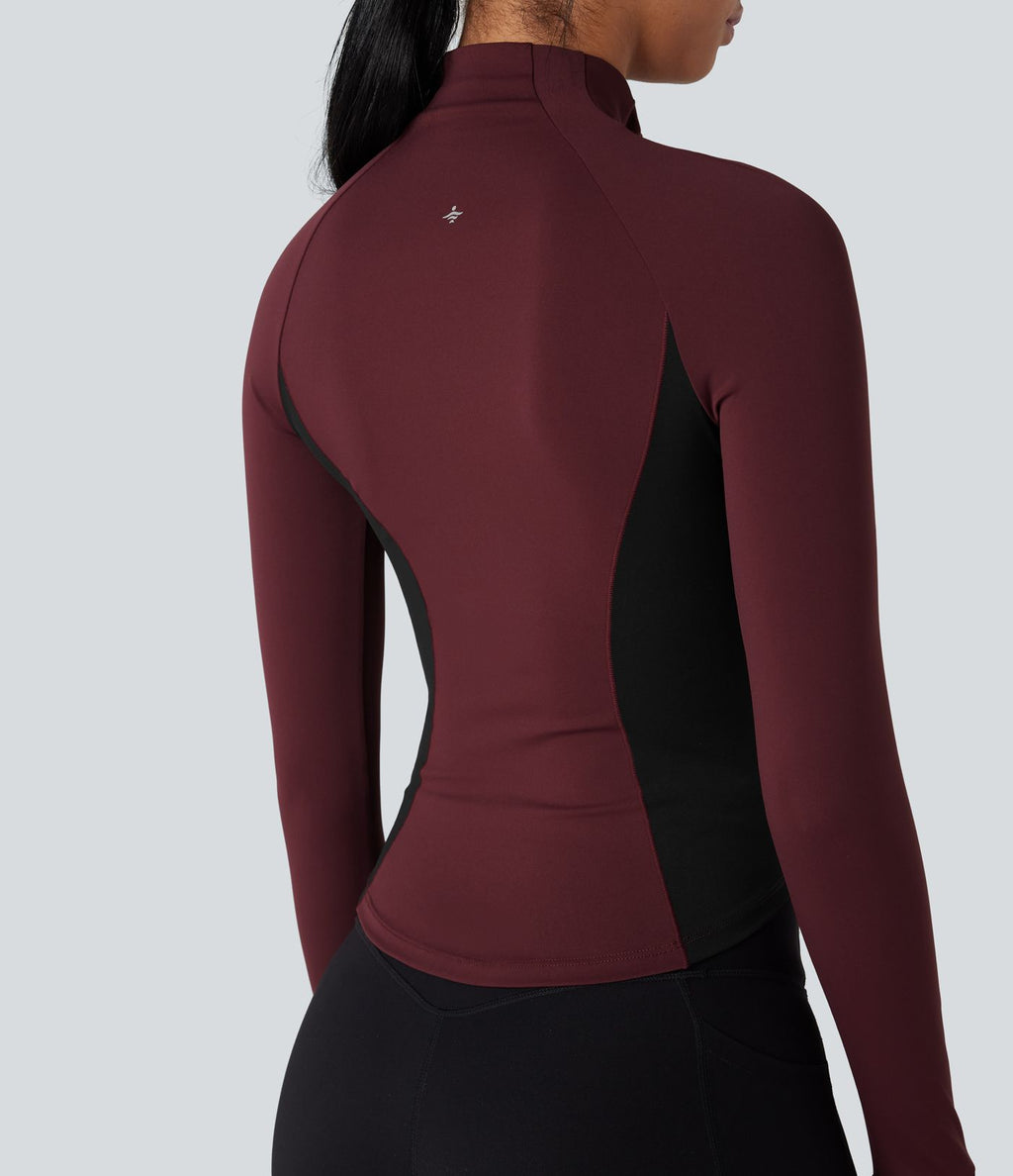 Veste yoga SoftlyZero™ Airy col montant manches longues passe-pouces color block effet frais InstantCool, protection solaire UPF50+