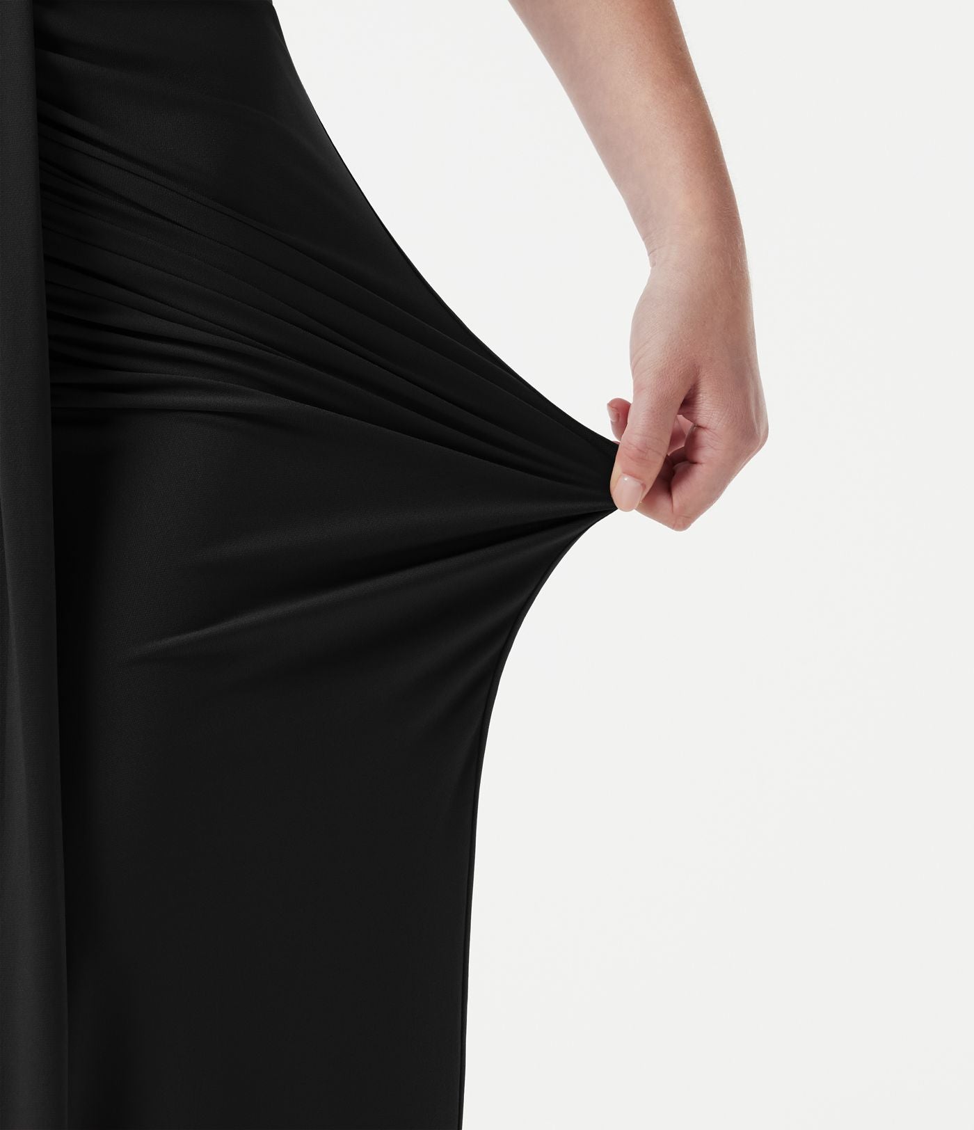 Jupe midi moulante taille haute froncée