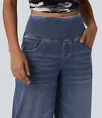 Halara Flex™ Jean large casual 7/8 ventre plat taille haute avec ourlet arrondi et poches