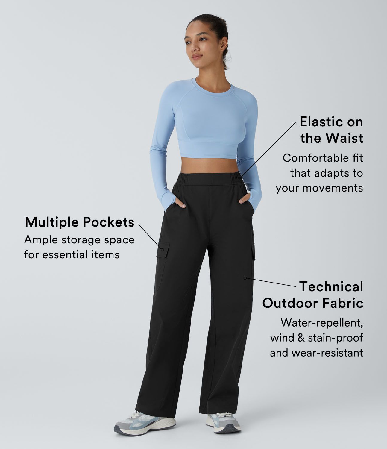 Pantalon cargo de camping déperlant et résistant à l’usure, taille haute, avec poches