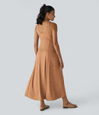 Robe Casual Débardeur Longue Fluide Fendue Dos Nu à Col en U