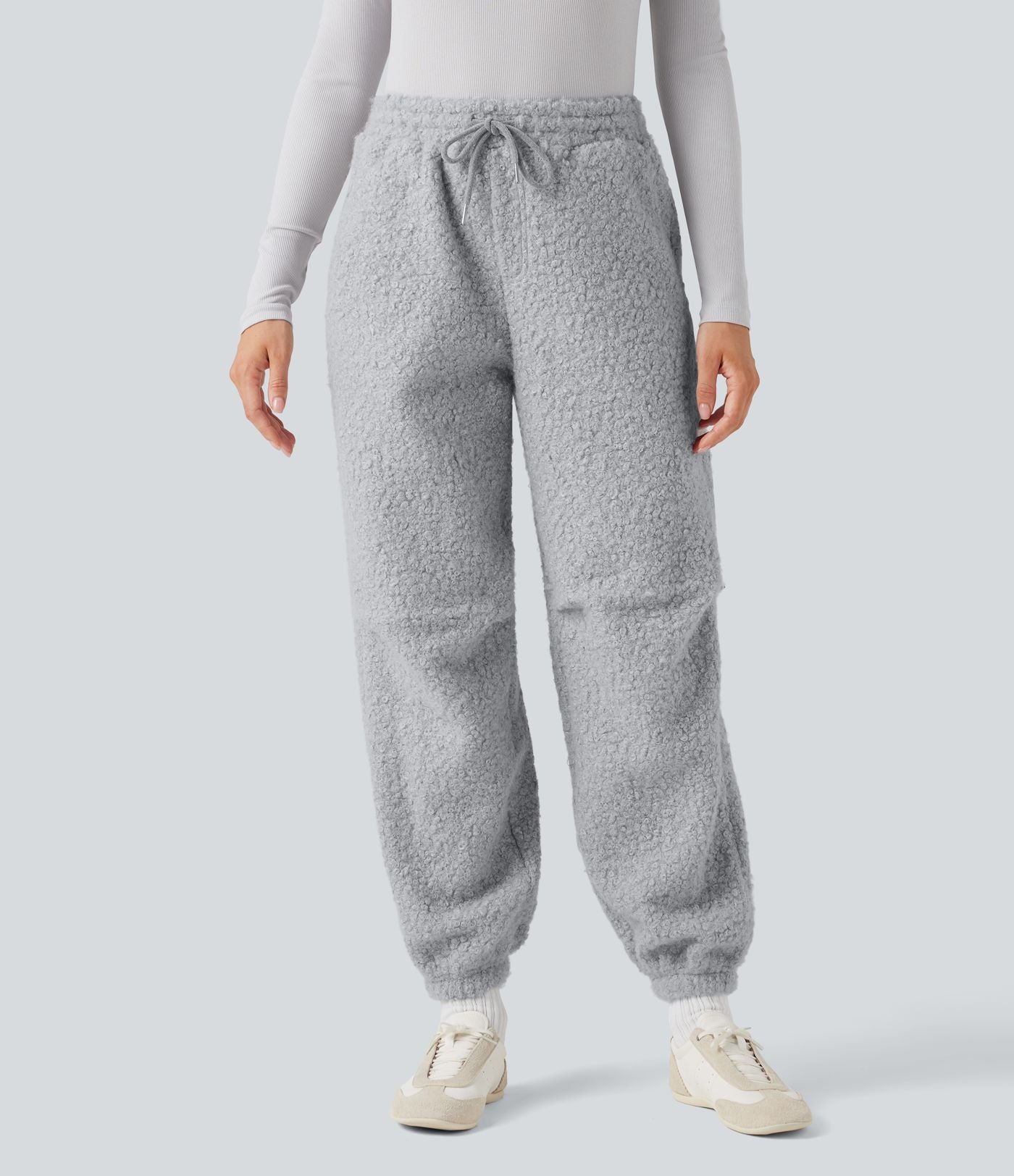 Jogging décontracté en teddy taille mi-haute avec cordon et poches