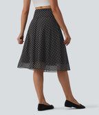 Jupe casual mi-longue gainante taille haute en mesh à pois avec poches