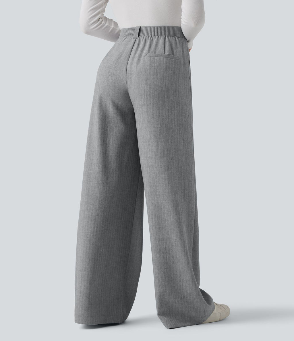 Pantalon tailleur large taille haute avec poches