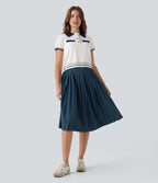 Jupe midi casual taille haute plissée séchage rapide avec poches