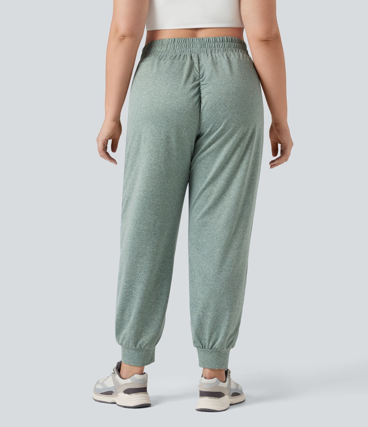 Jogging yoga grande taille froncé taille haute avec cordon de serrage et poches