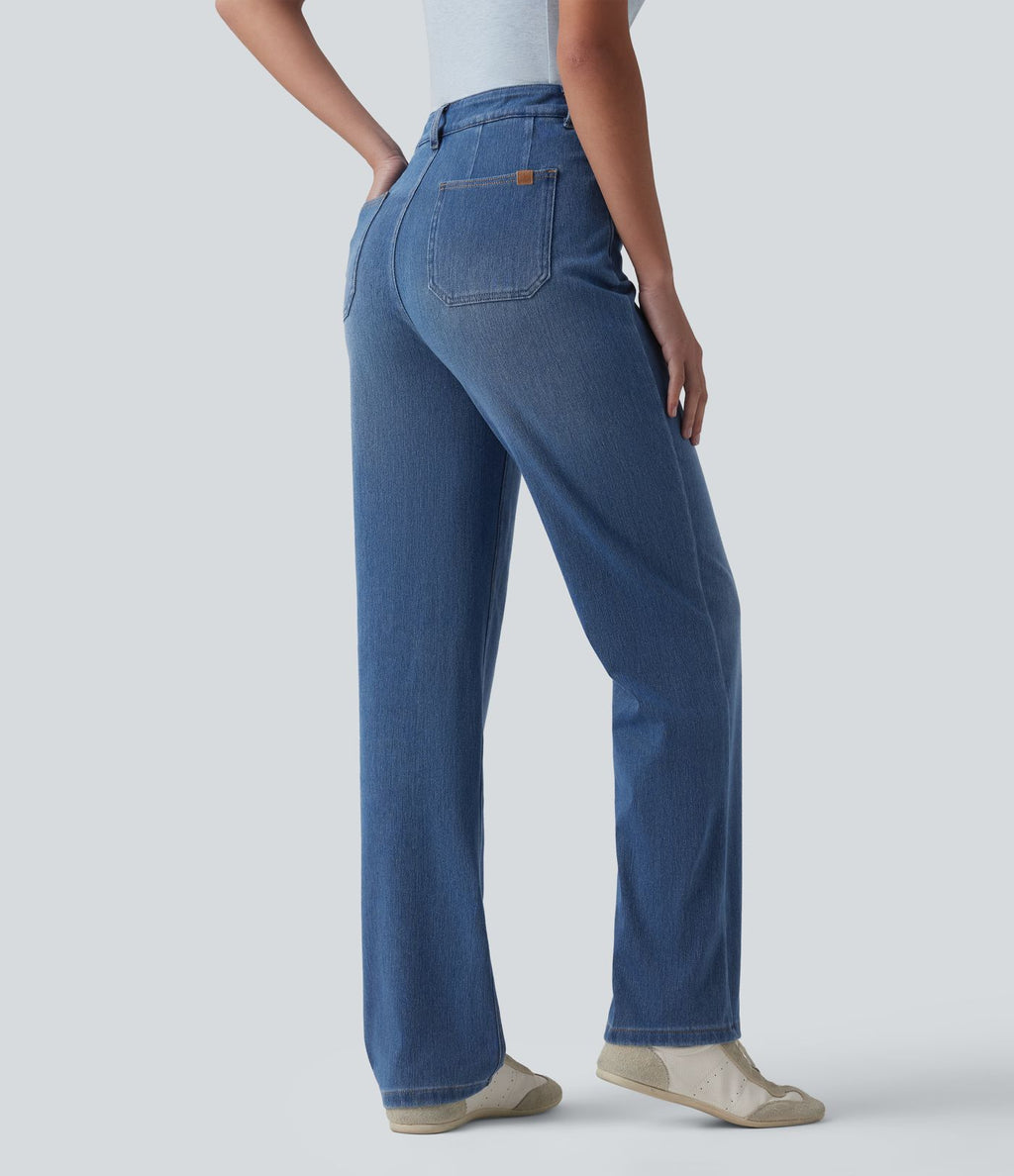 Jean Halara Flex™ taille haute gainant coupe droite décontracté avec poches