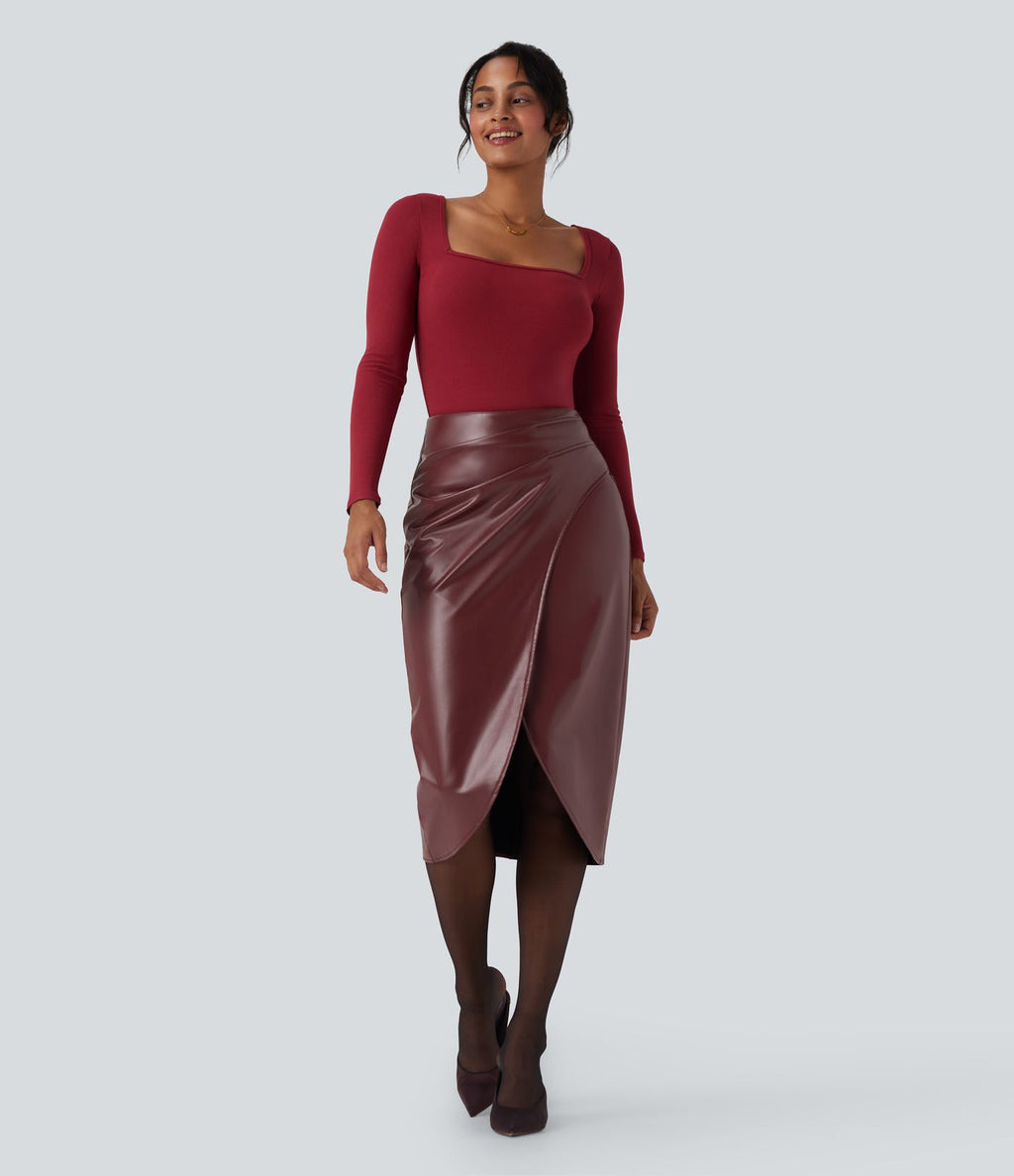 Jupe polaire simili cuir taille haute ourlet tulipe