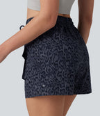 Short cargo ample taille haute imprimé léopard avec cordon de serrage et poches